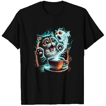 Discover Hilarious Scared Cat and Ghost Fish Design T Shirts