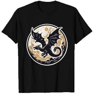 Discover Mystical Dragon Silhouette Against Full Moon T Shirts