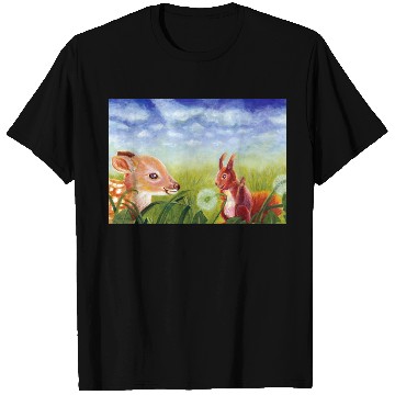 Discover Little Fawn & Squirrel Illustration T Shirts