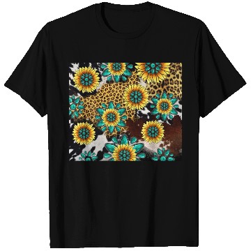 Discover Turquoise Gemstone Sunflowers Leopard Cowhide T Shirts