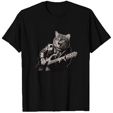 Discover Rocker Cat Playing Guitar Instruments Meow T Shirts