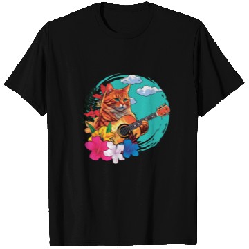 Discover Musician Cat Plays Guitar Instruments Rock Aloha T Shirts