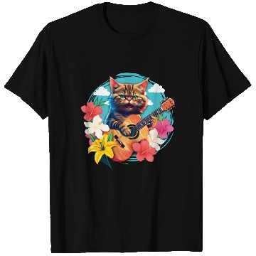Discover Musician Cat Plays Guitar Floral Rock Aloha T Shirts
