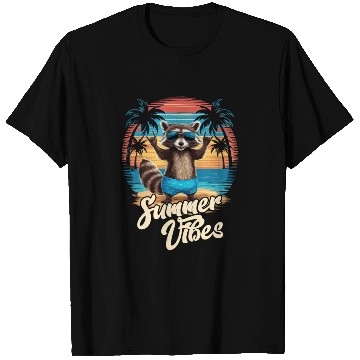 Discover Beach Caribbean Hawaii Vacation Surfer Raccoon T Shirts