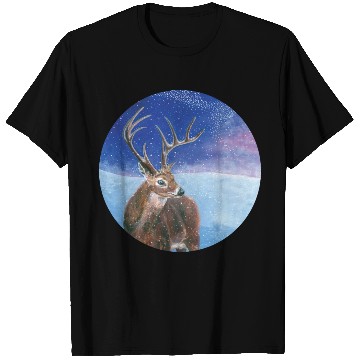 Discover The Red Deer in Winter Illustration T Shirts