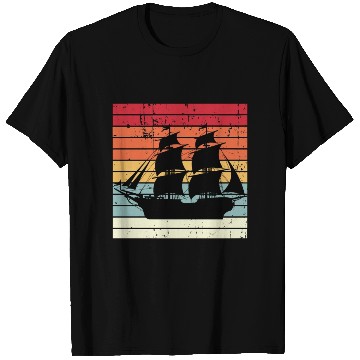 Discover Vintage Retro Sun Set Pirate Ship T Shirts