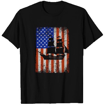 Discover Stars, Stripes & Pirate Ship American Flag T Shirts