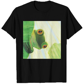 Discover Cute Green Frog Peeping out From Behind Lily Pad T Shirts