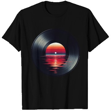 Discover Vinyl LP Music Record, Retro Sunset T Shirts