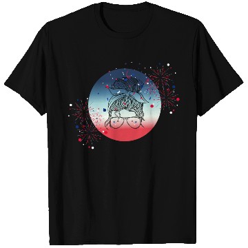 Discover 4th Of July Fireworks Messy Bun T Shirts