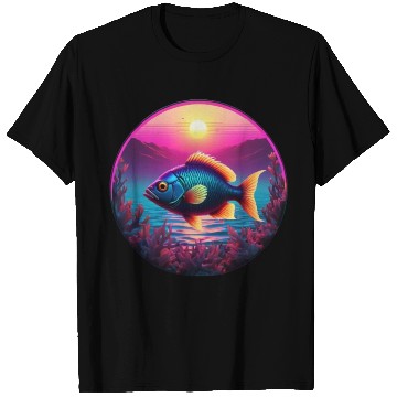 Discover Synthwave Fish and Coral and a Sunset and Ocean T Shirts