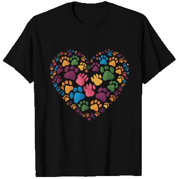 Discover Colorful Cat Paw Prints Forming a Heart Shape T Shirts