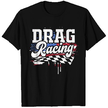 Discover Racetrack Car Racing Lover US Flag Drag Racing T Shirts