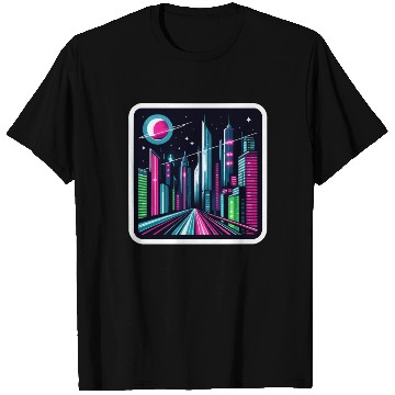 Discover Futuristic cityscape Retro Synthwave Cyberpunk T Shirts