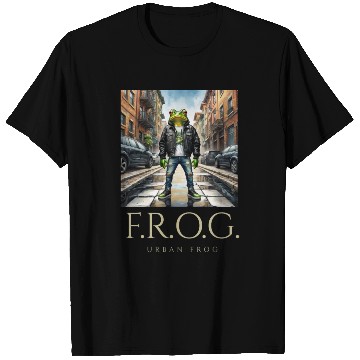 Discover Urban Frog in black leather jacket T Shirts