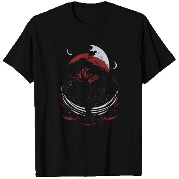 Discover Red White Black Trees and The Moon T Shirts