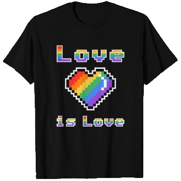 Discover Pixel heart Love is Love rainbow colored T Shirts