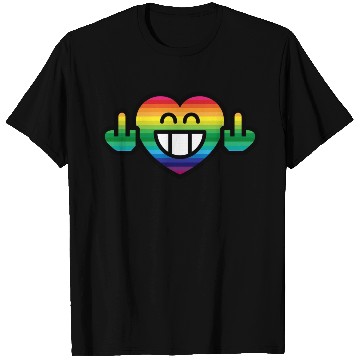 Discover Emoticon Grin Rainbow Heart with Stinkfingers T Shirts