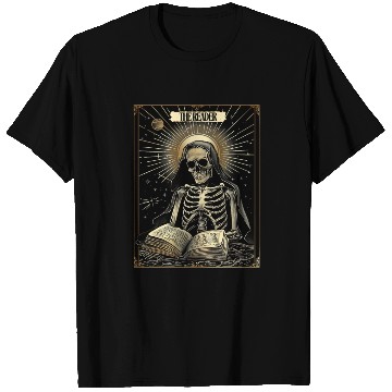 Discover The Reader Skeleton Book Lover Tarot Card Reading T Shirts
