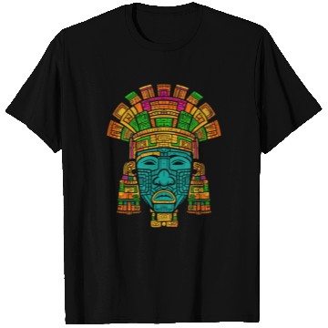 Discover Aztec God Ancient Mythology Tlaloc Mask Vibrant T Shirts