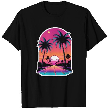 Discover Miami Road into the Sunset 80s Synthwave Retro T Shirts