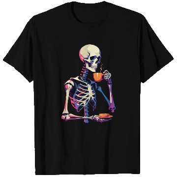Discover Skeleton Drinking Tea and Coffee Lover Design T Shirts