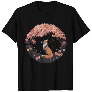 Discover Cherry Blossom Fox Mythical Kitsune with Butterfly T Shirts