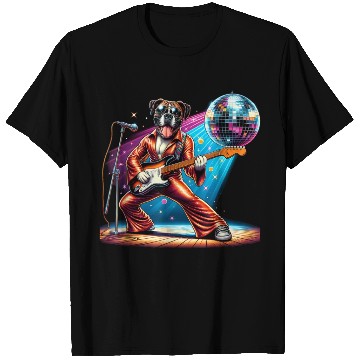 Discover Disco Guitar Boxer dog T Shirts