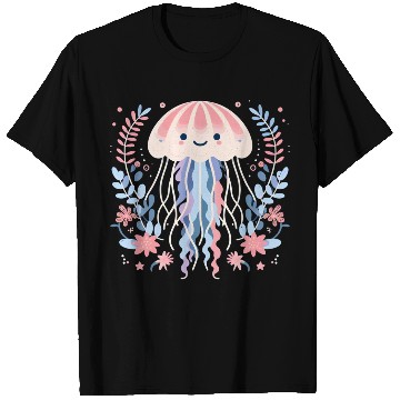 Discover Floral Jellyfish Delight T Shirts