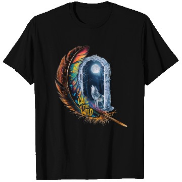 Discover Glowing feather with wolf howling at the moon T Shirts