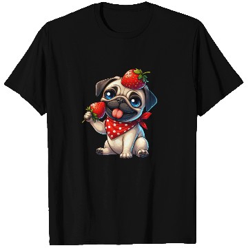 Discover Quirky Dog Pug with Strawberry on Head Fruity T Shirts