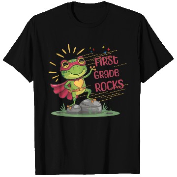 Discover First grade Rocks Back to school Frog superhero T Shirts