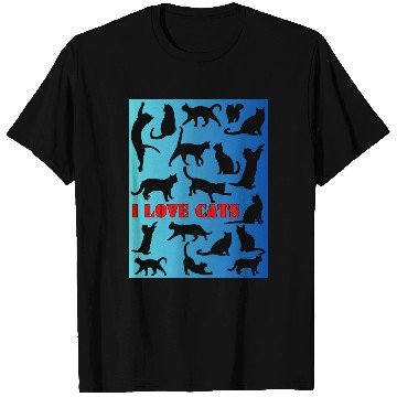 Discover Cat figures in black and blue T Shirts