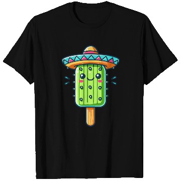 Discover funny cactus ice cream motif with colorful sombrer T Shirts