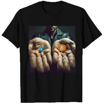 Discover Bitcoin BTC Cryptocurrency Orange Pill Blue Pill T Shirts