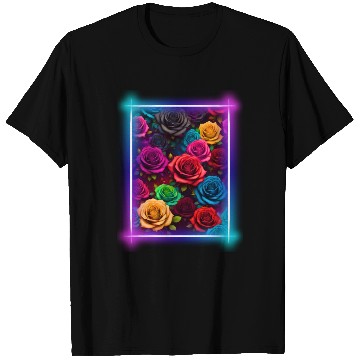 Discover Flower design surrounded by a neon frame T Shirts