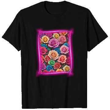 Discover Flower design framed by neon lights T Shirts