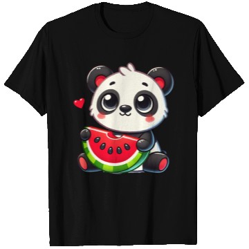 Discover The cute panda enjoys a piece of watermelon T Shirts