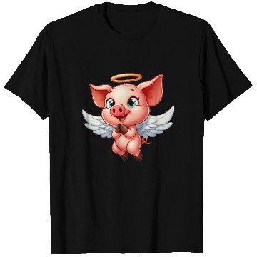 Discover Pig angel with wings and halo on the farm T Shirts