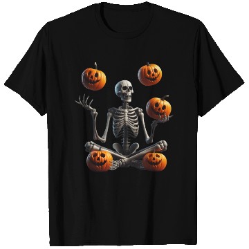 Discover Funny Halloween Pumpkin Juggling Skeleton T Shirts