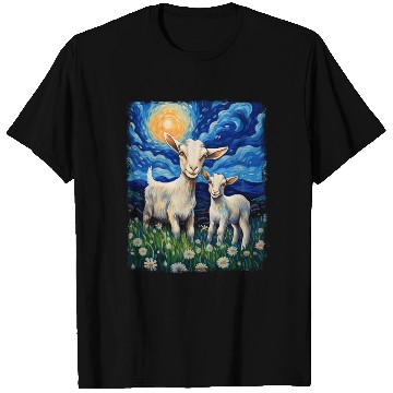 Discover Goats Farm Animals Farmer Starry Night Painting T Shirts