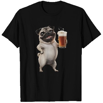 Discover Pug Drinking Beer Realistic T Shirts