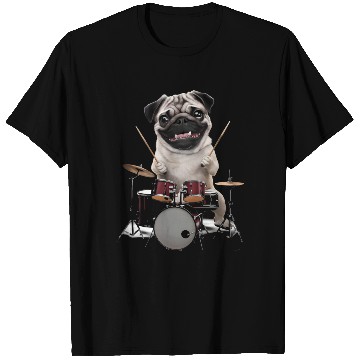 Discover Pug Playing Drums Realistic T Shirts