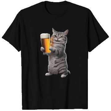 Discover Cat Drinking Beer Realistic T Shirts