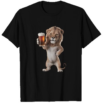 Discover Lion Drinking Beer Realistic T Shirts