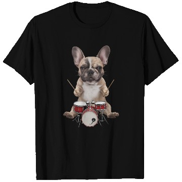 Discover Frenchie Playing Drums Realistic T Shirts