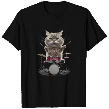 Discover Cat Playing Drums Realistic T Shirts
