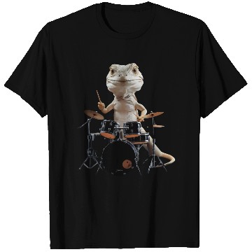 Discover Lizard Playing Drums Realistic T Shirts