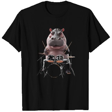 Discover Hippo Playing Drums Realistic T Shirts