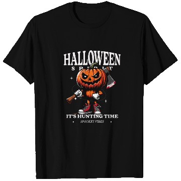 Discover pumpkin holding ax T Shirts